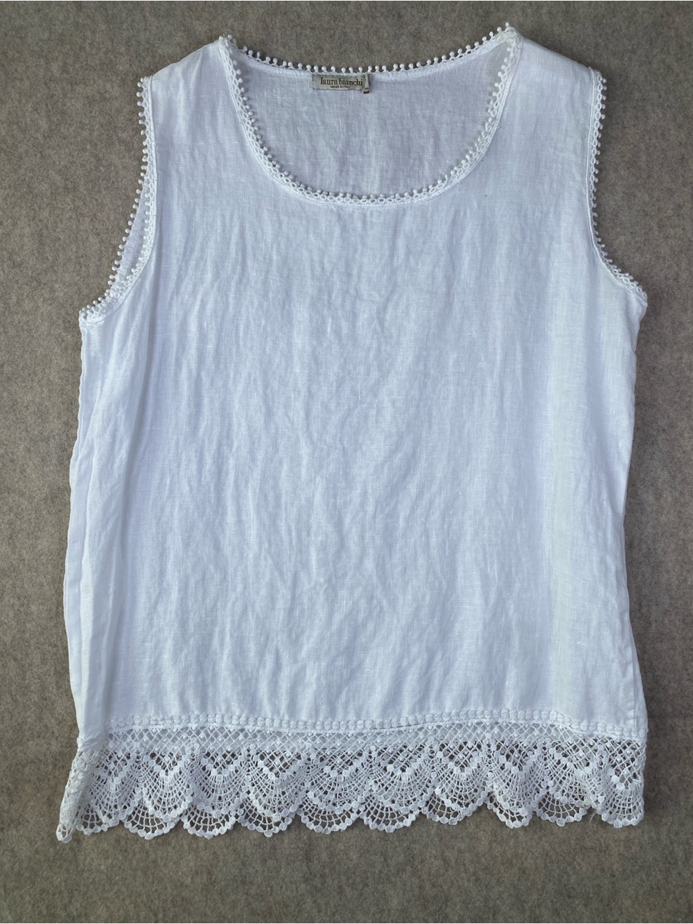 Women's White Linen Crochet-Trim Tank Top